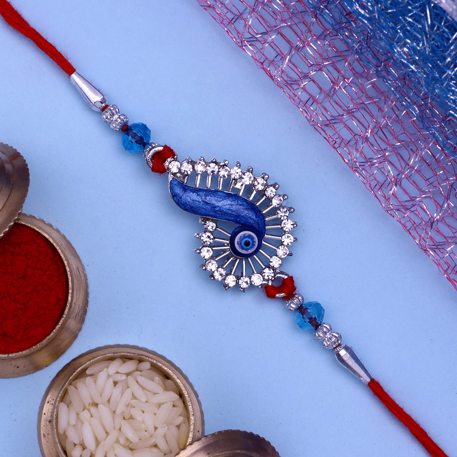 Auspicious Evil Eye Meenakari work Rakhi
