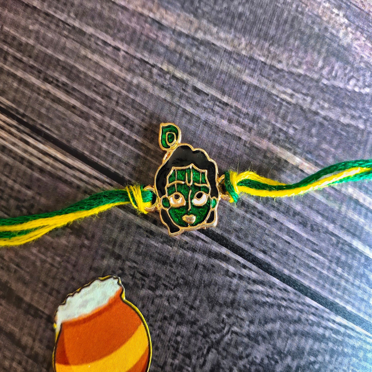 Green Meena Work Bal Krishna Rakhi