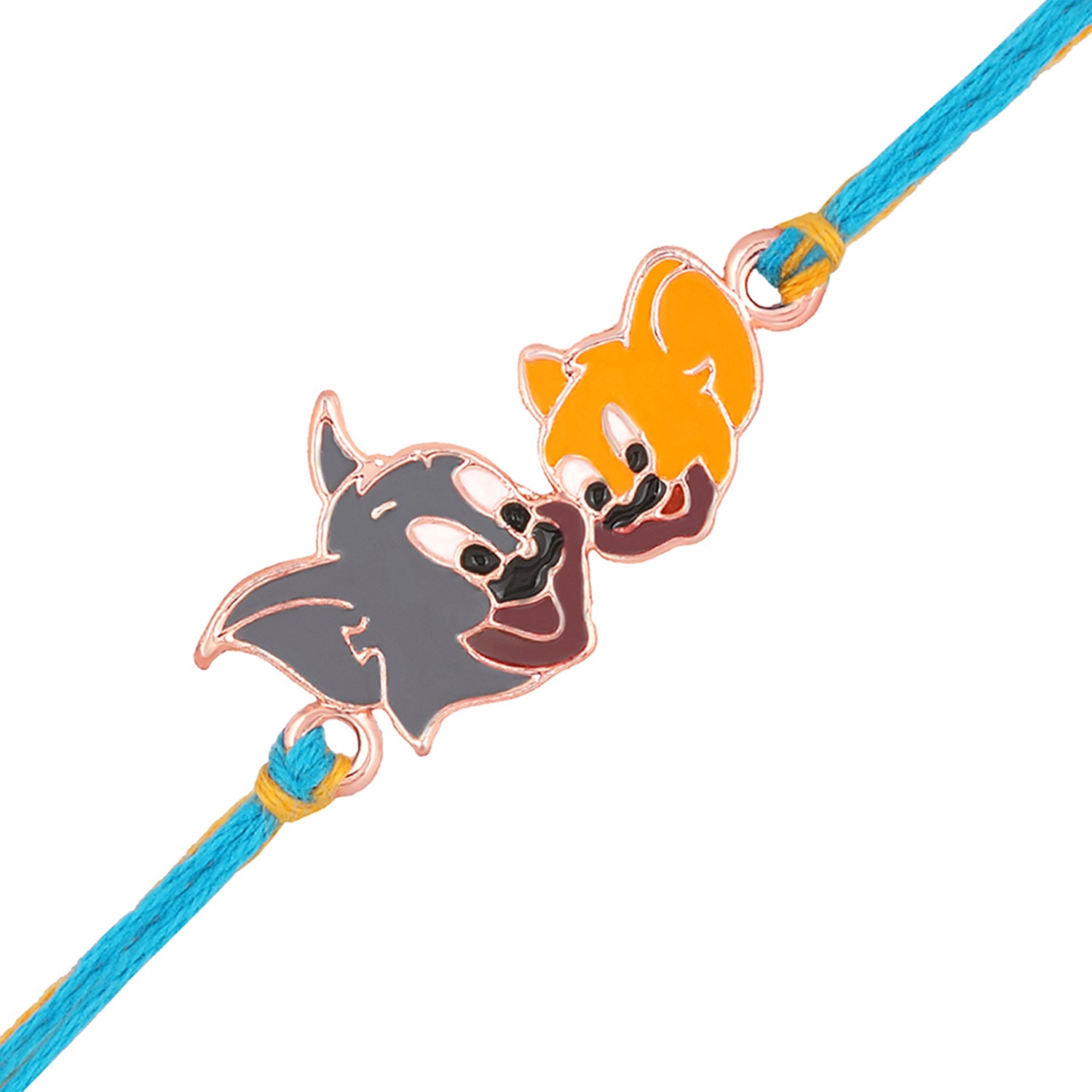 Rose Gold Plated Cartoon Rakhi for Kids with Meena Work