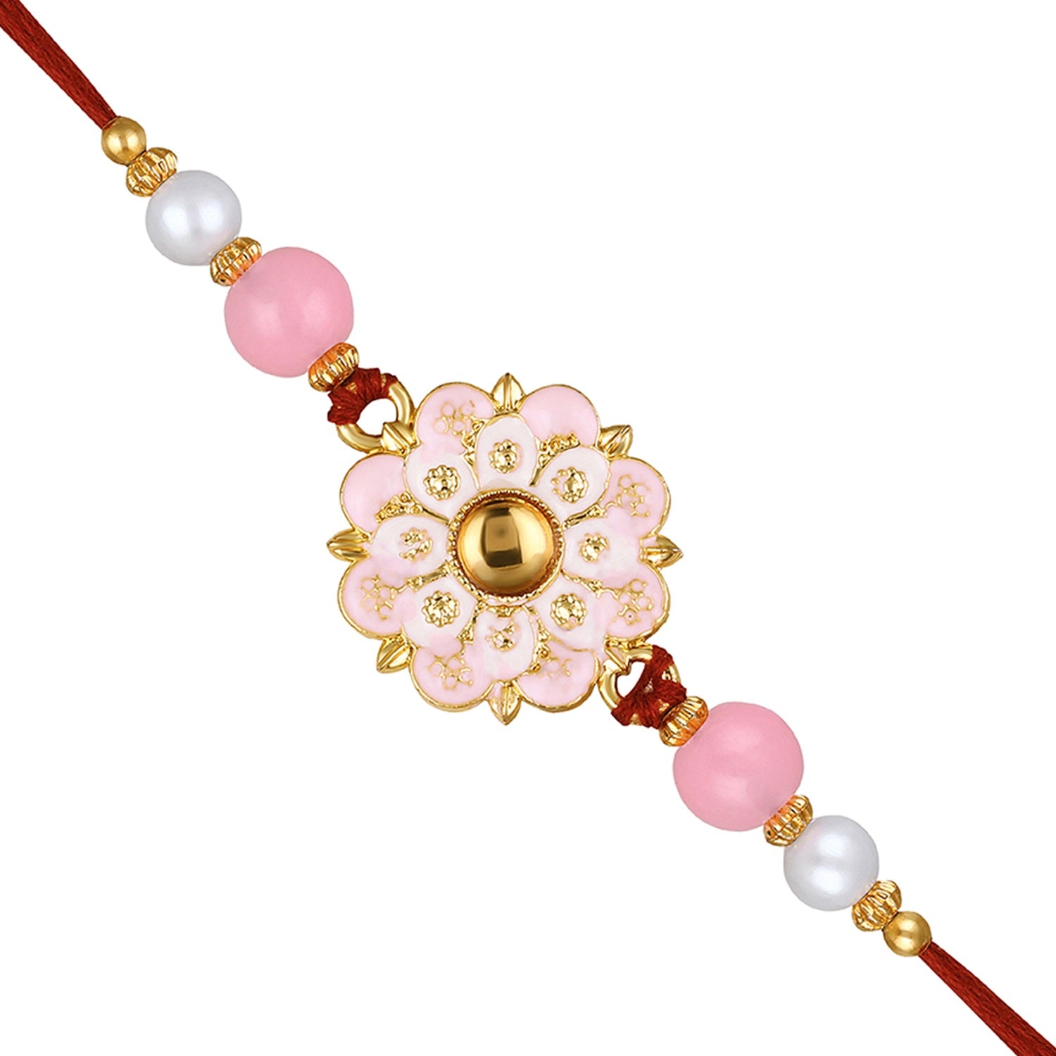 Floral Shaped Pink Meenakari Work Rakhi