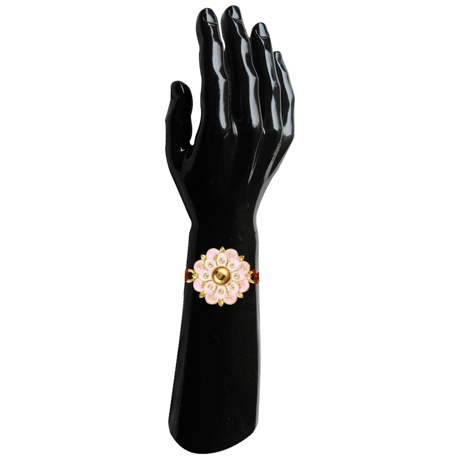 Floral Shaped Pink Meenakari Work Rakhi