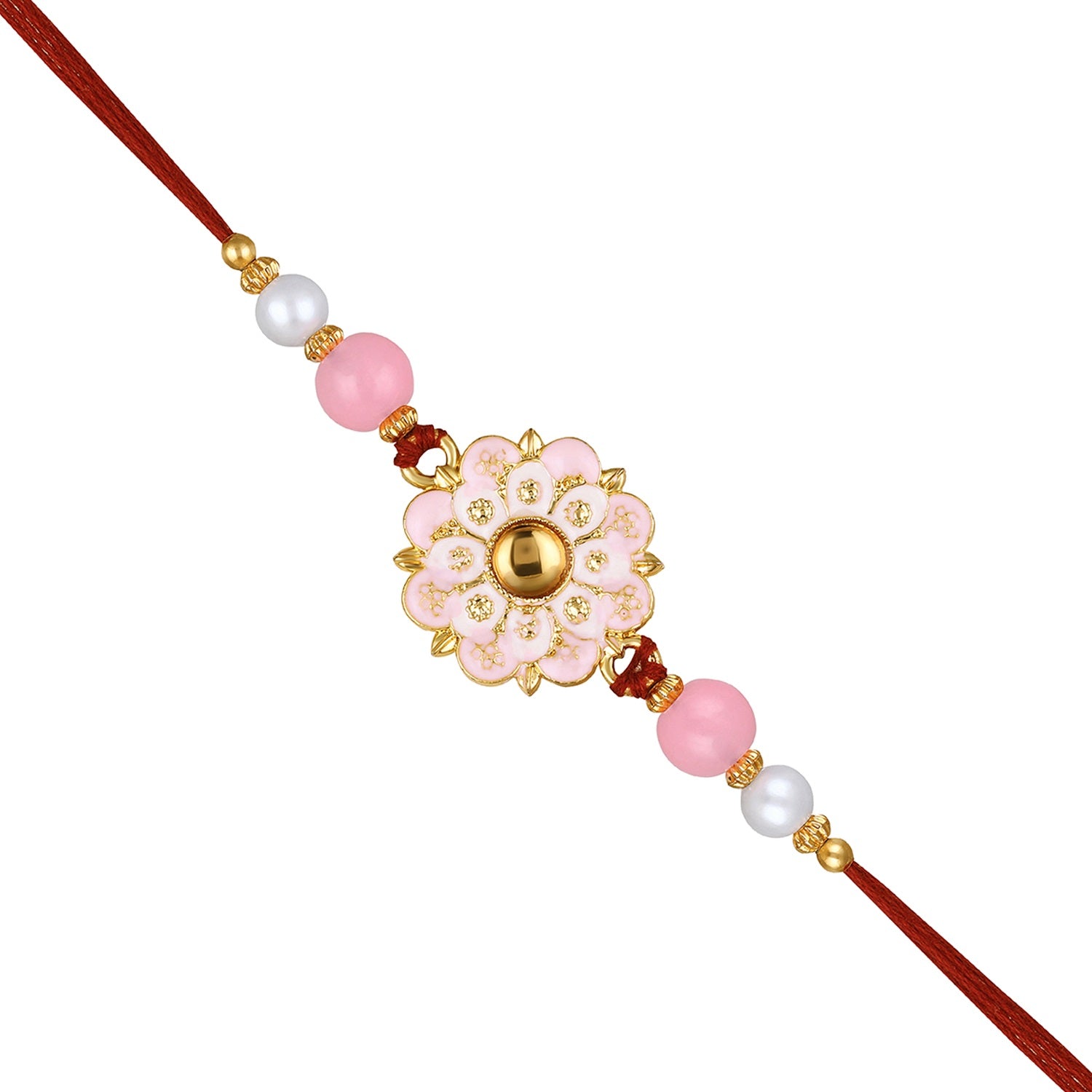 Floral Shaped Pink Meenakari Work Rakhi