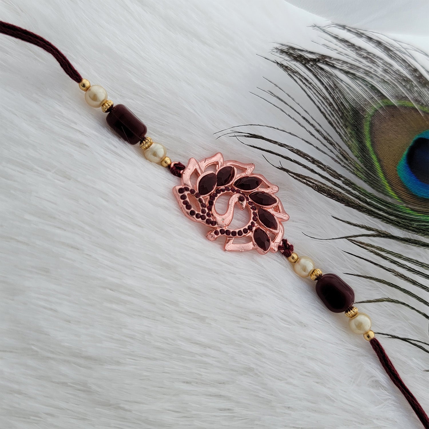 Peacock Shaped Maroon Rakhi