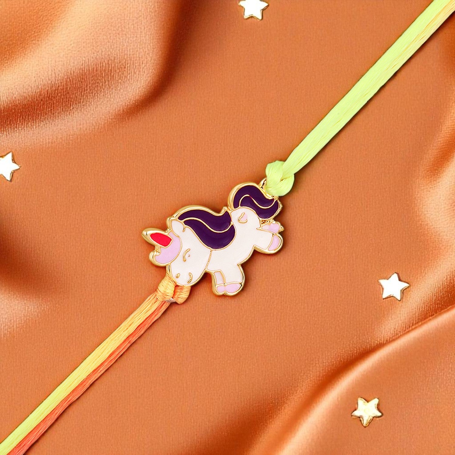 Meennakari Work Enamel Baby Unicorn-Shaped Rakhi