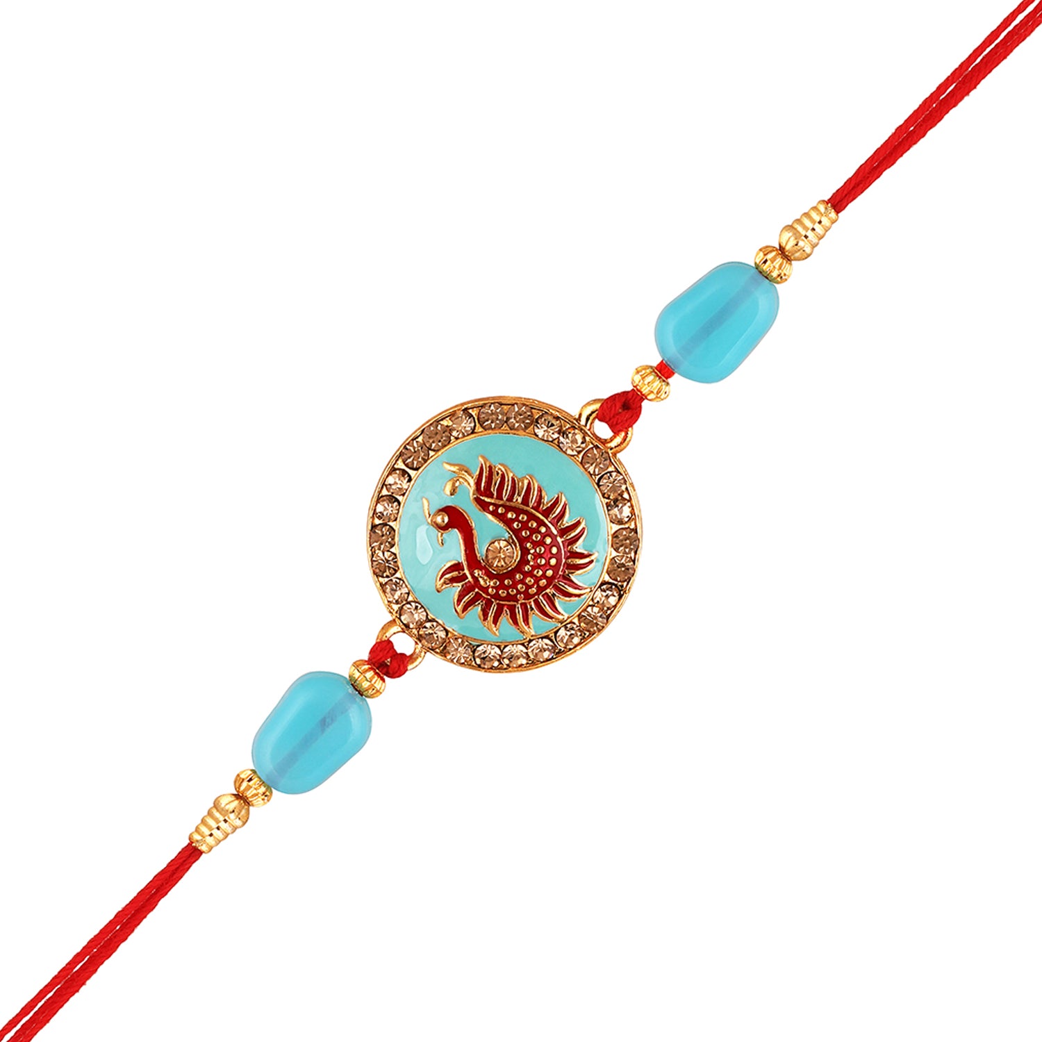 Meennakari Work Enamel Round and Peacock-Shaped Rakhi