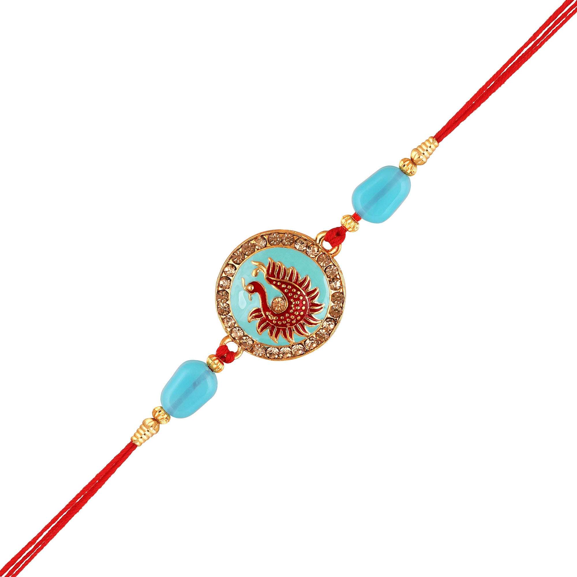 Meennakari Work Enamel Round and Peacock-Shaped Rakhi