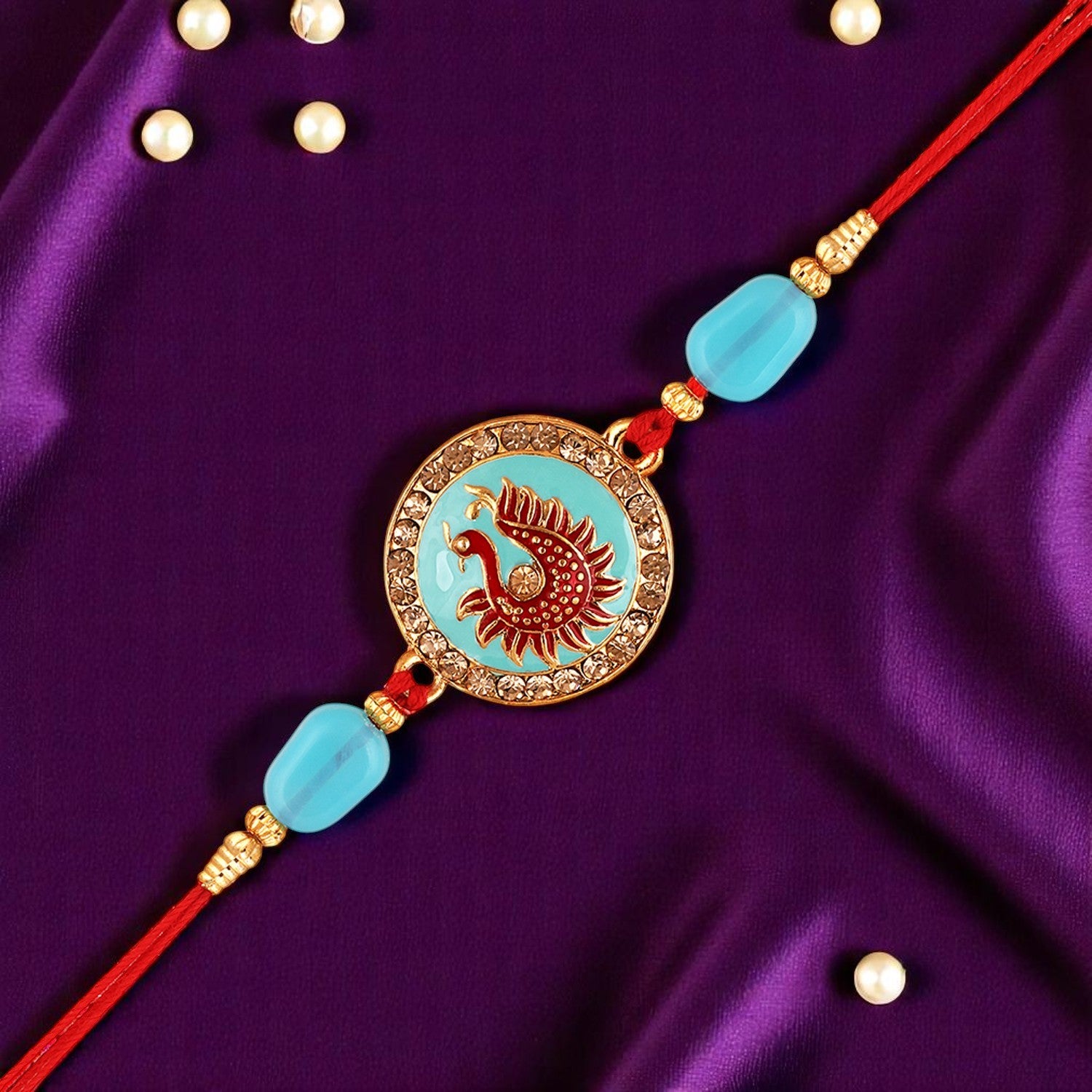 Meennakari Work Enamel Round and Peacock-Shaped Rakhi