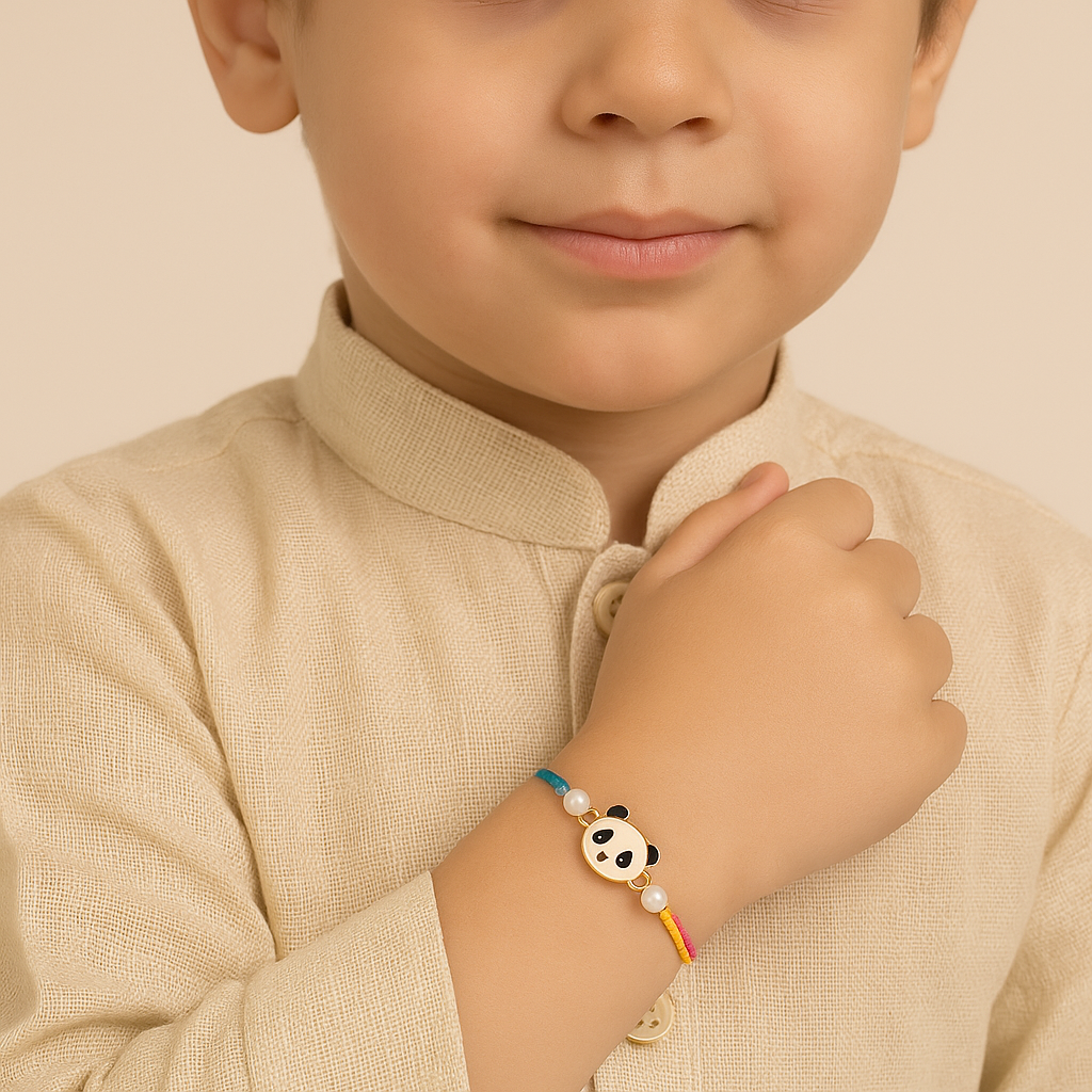 Meena Work Enameled Panda-Shaped Cartoon Rakhi