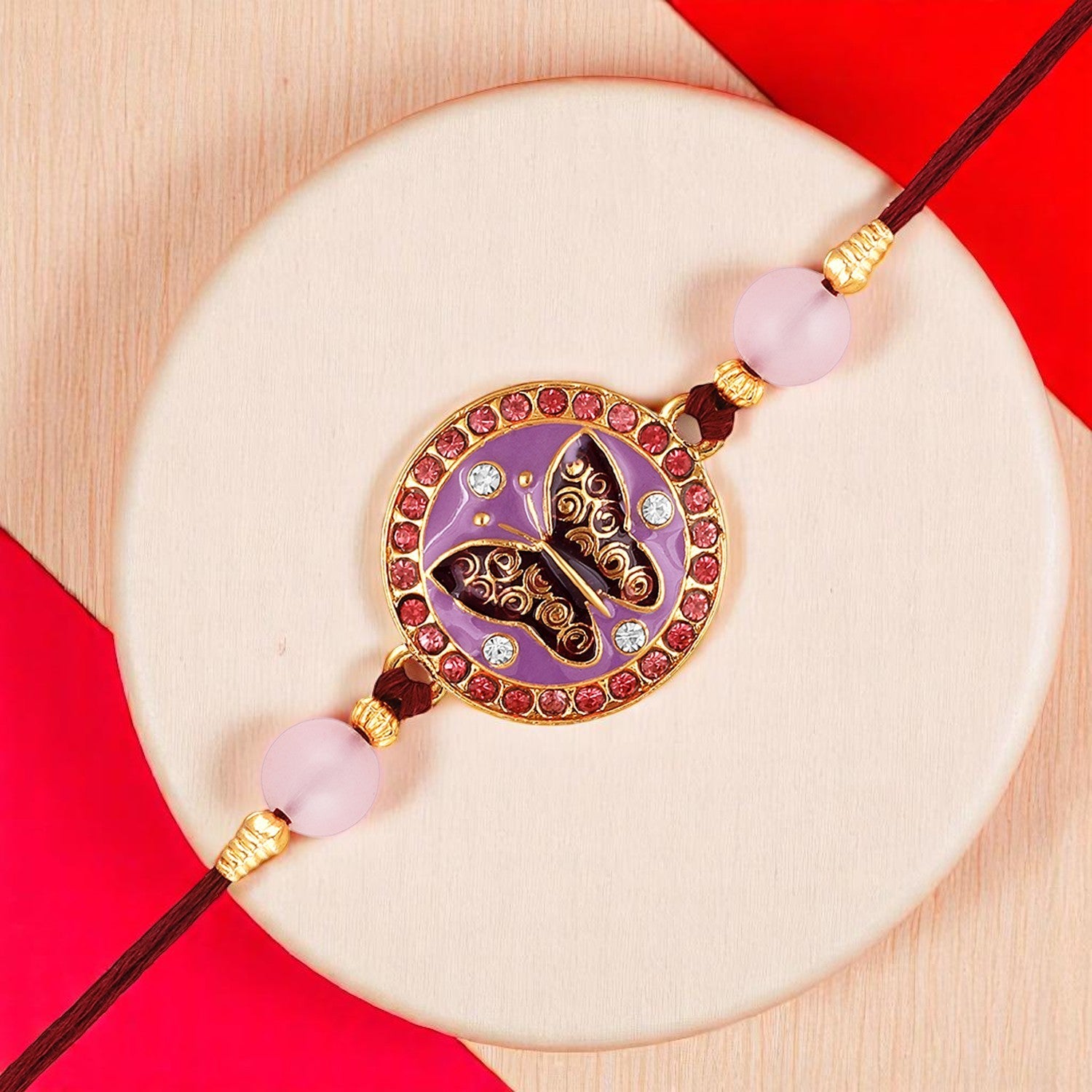 Meennakari Work Enamel Round and Butterfly-Shaped Rakhi