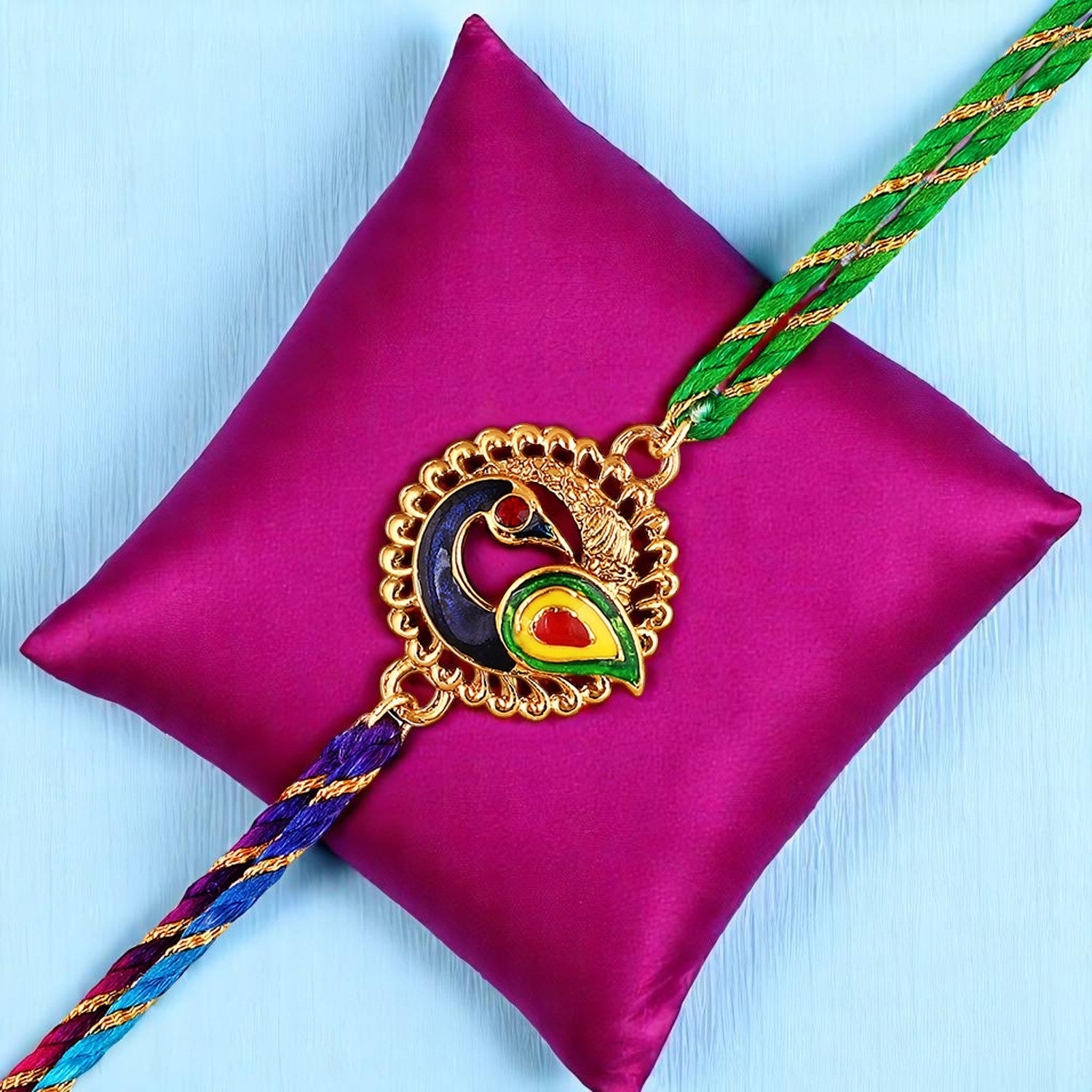 Meenakari Enamel Peacock-Shaped Fancy Rakhi
