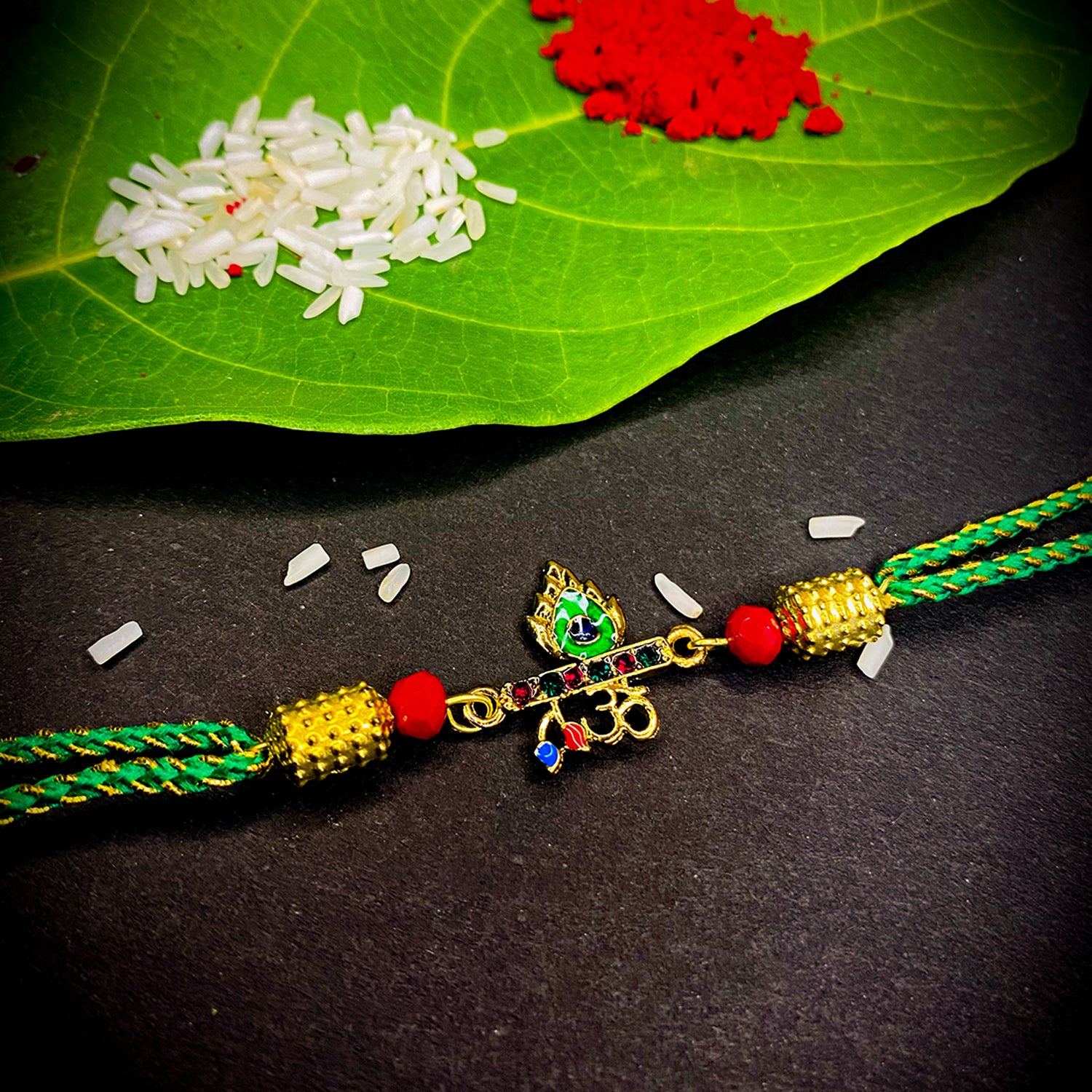 OM Lord Krishna Flute and Meenakari Mor Pankh Rakhi