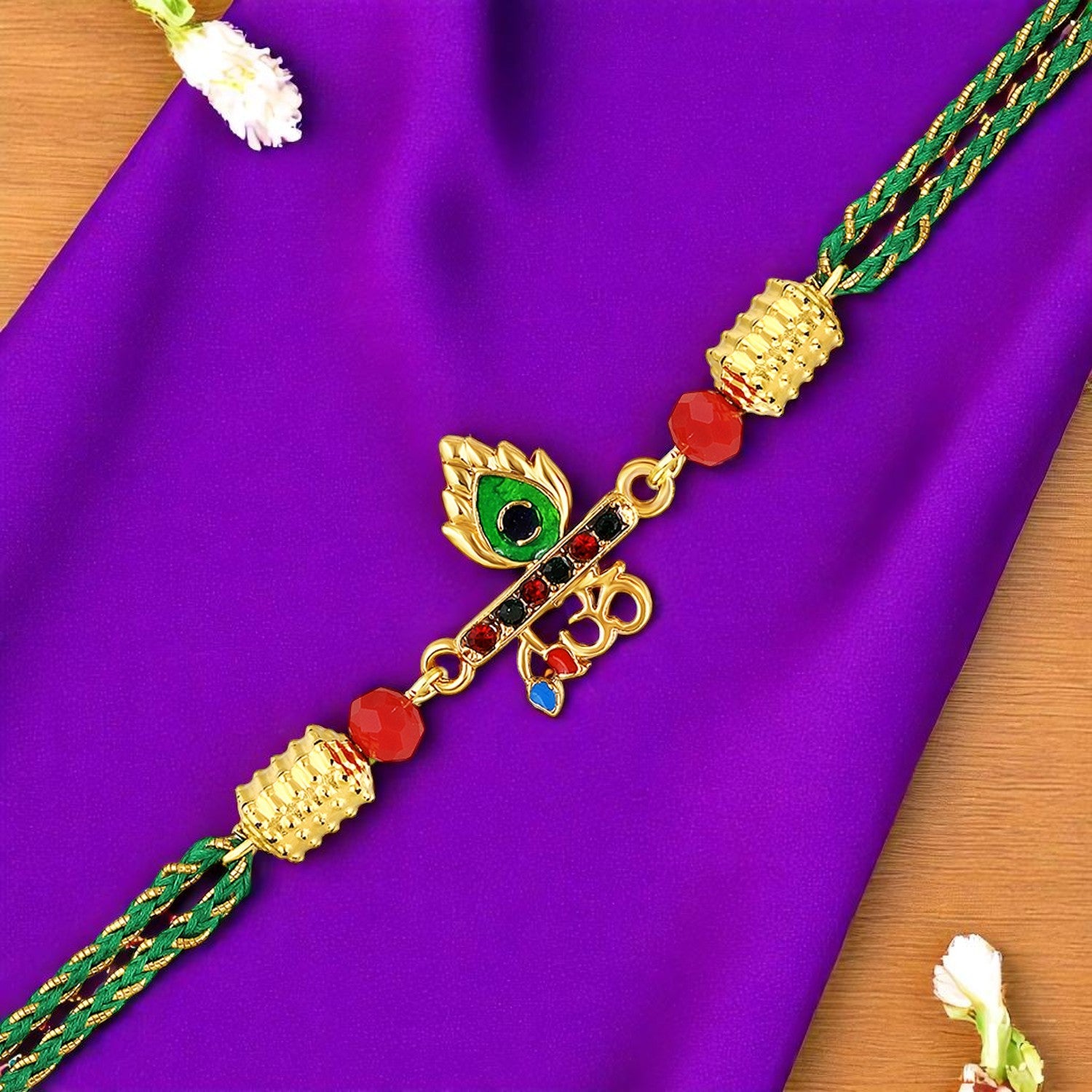 OM Lord Krishna Flute and Meenakari Mor Pankh Rakhi