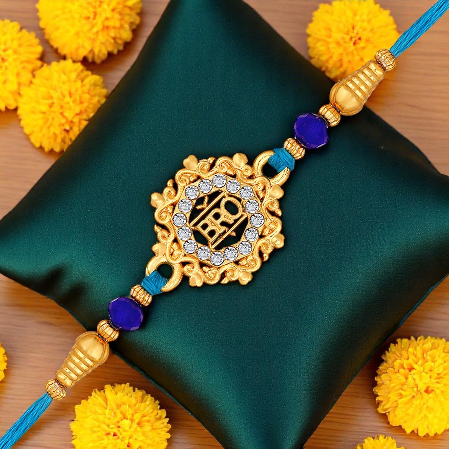 Floral and Bro Engraved Studed Rakhi