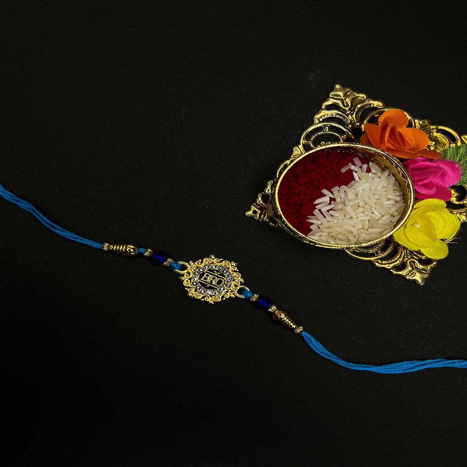 Floral and Bro Engraved Studed Rakhi