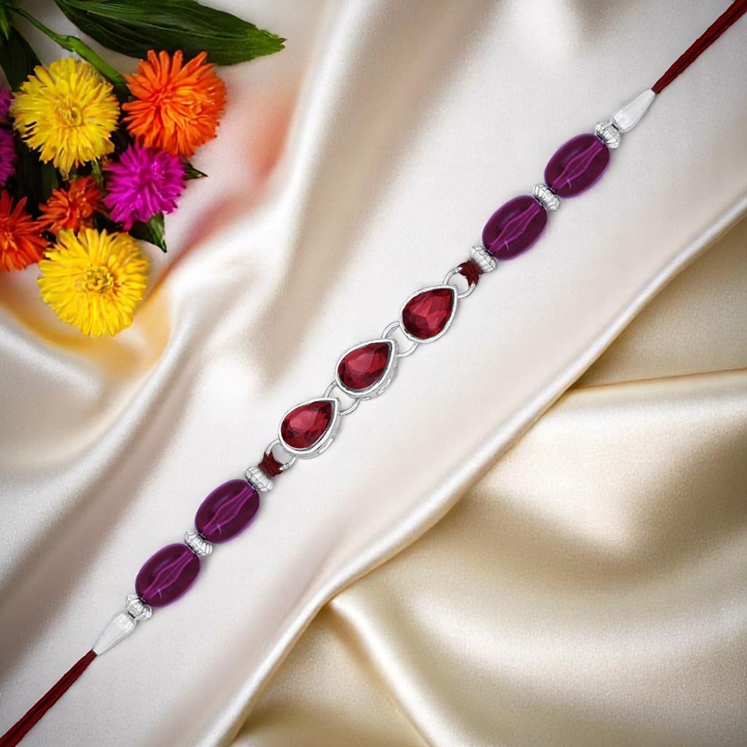 Maroon Water Drop Shape Bhaiya Rakhi