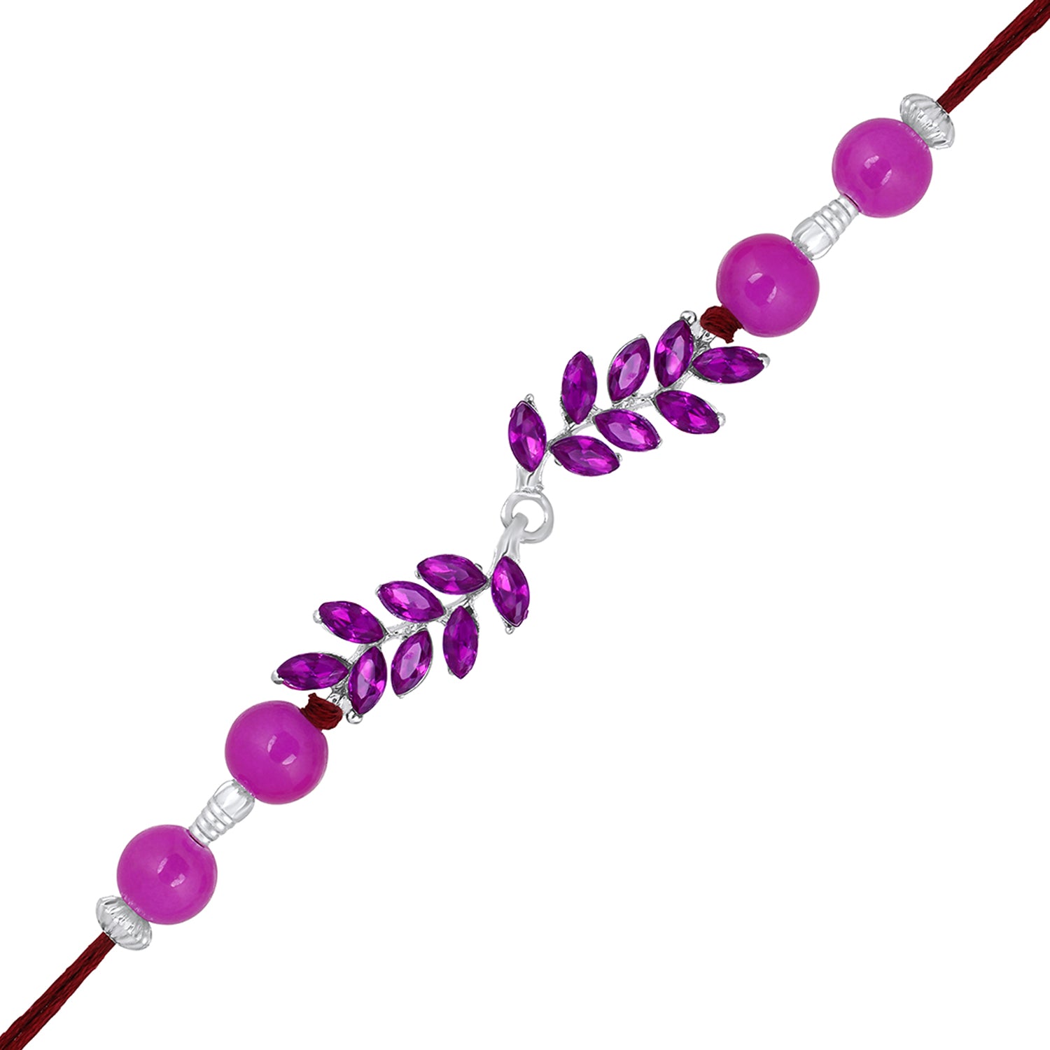Leafy Shape Purple Crystal Studed Bhaiya Rakhi