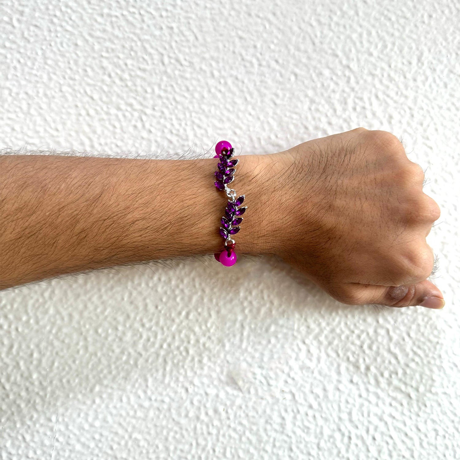 Leafy Shape Purple Crystal Studed Bhaiya Rakhi