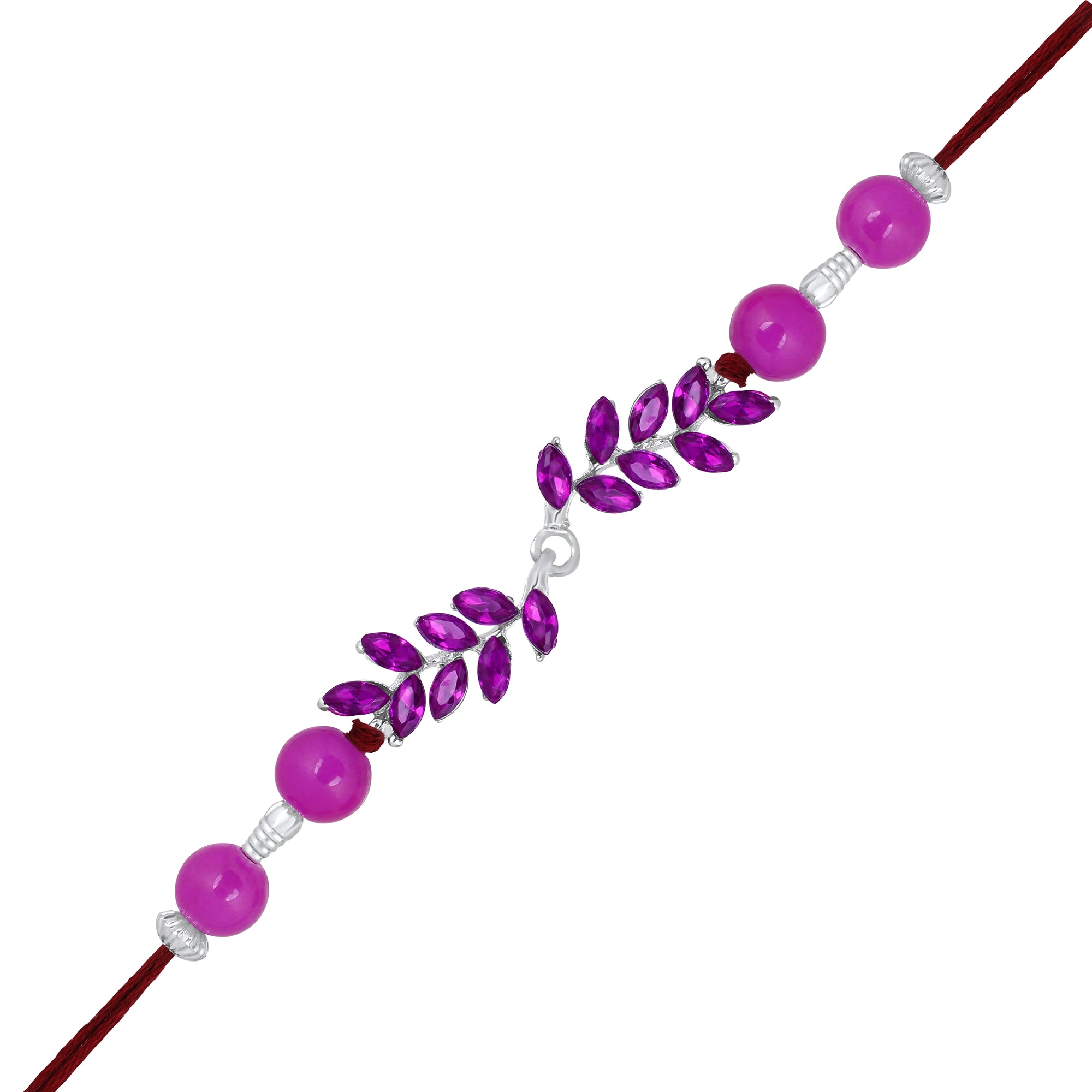 Leafy Shape Purple Crystal Studed Bhaiya Rakhi