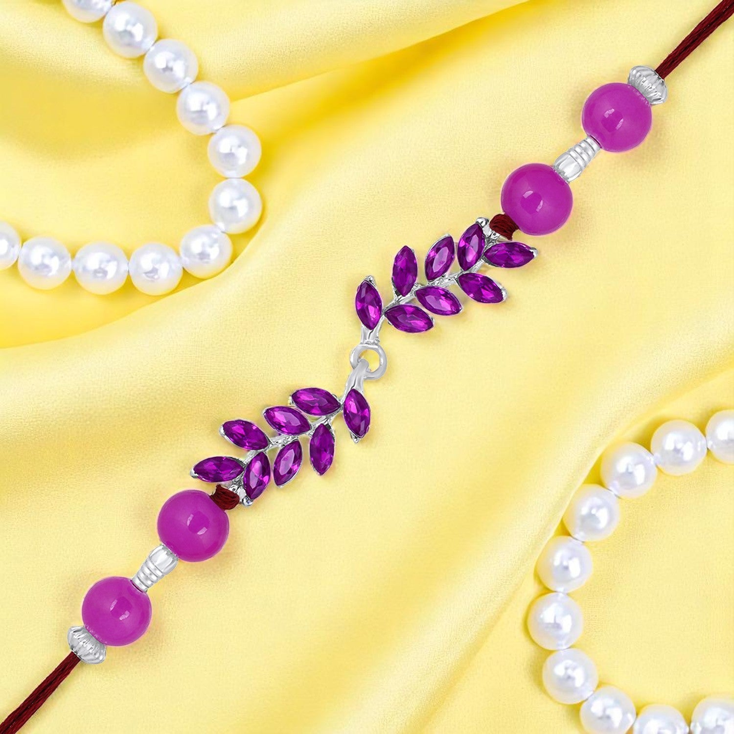 Leafy Shape Purple Crystal Studed Bhaiya Rakhi