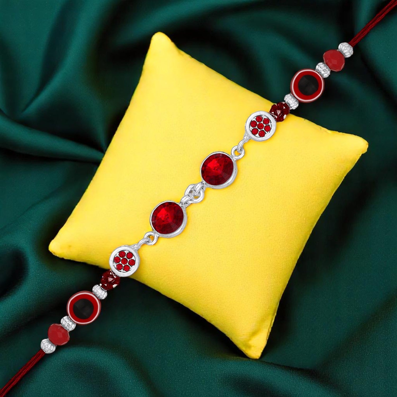 Red Evil Eye with Sudded Crystals Bhaiya Rakhi