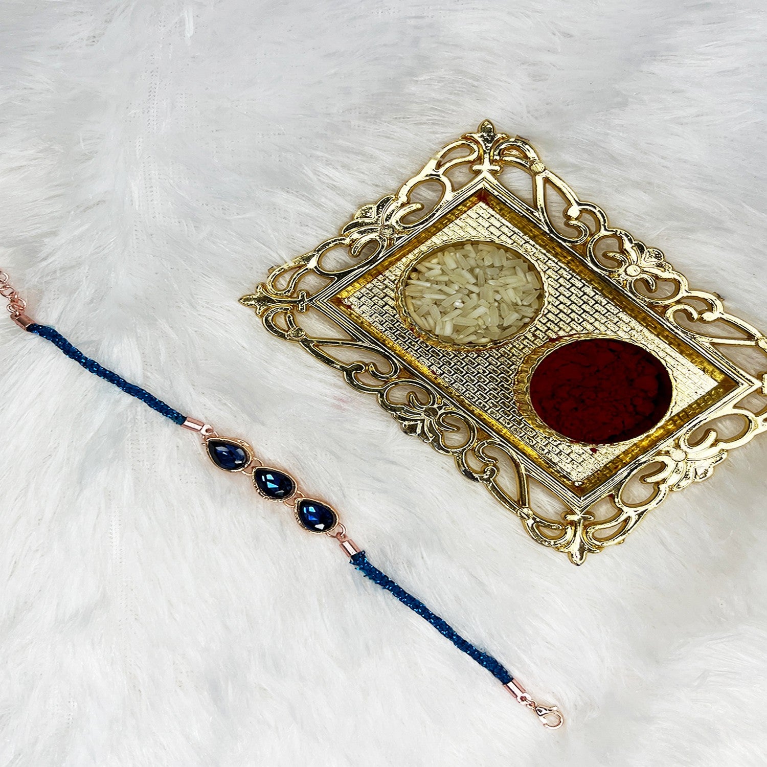 Saphire Blue Water Drop Shape Bracelet Rakhi