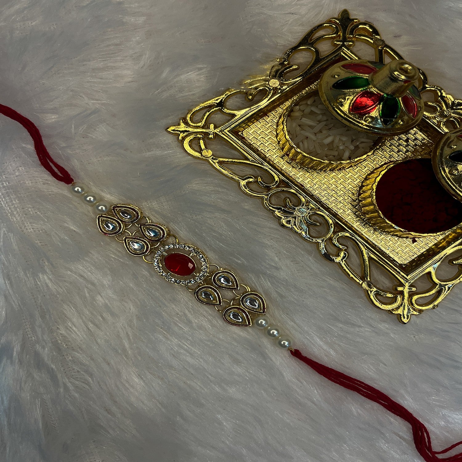 Classic Kundan Studded Ethnic Thread Rakhi