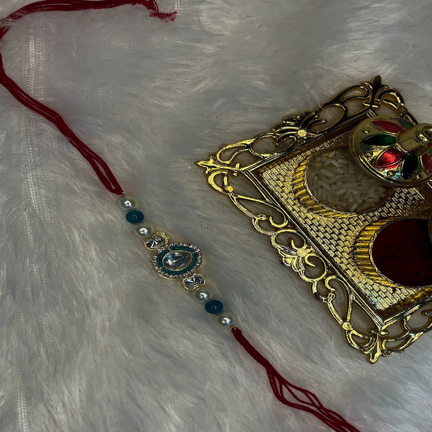 Classic Kundan Studded Ethnic Thread Rakhi