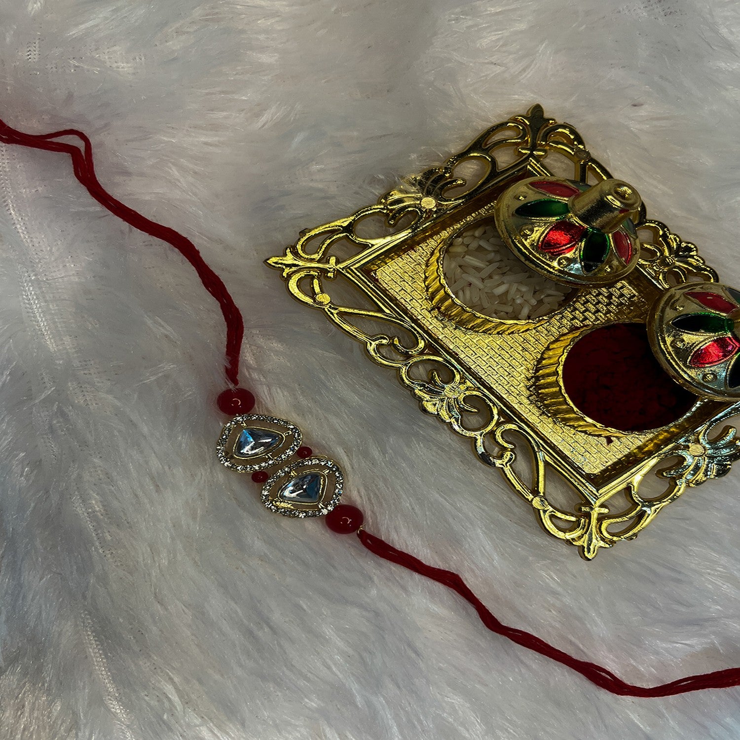 Classic Kundan Studded Ethnic Thread Rakhi