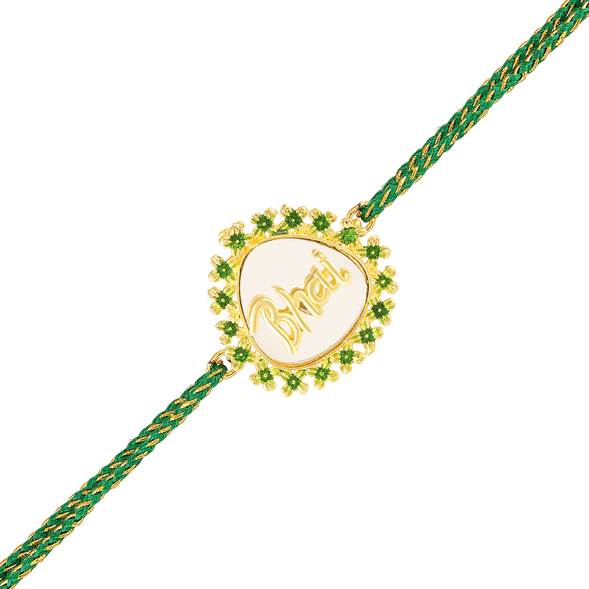Bhai Engraved Green Meenakari Work Rakhi