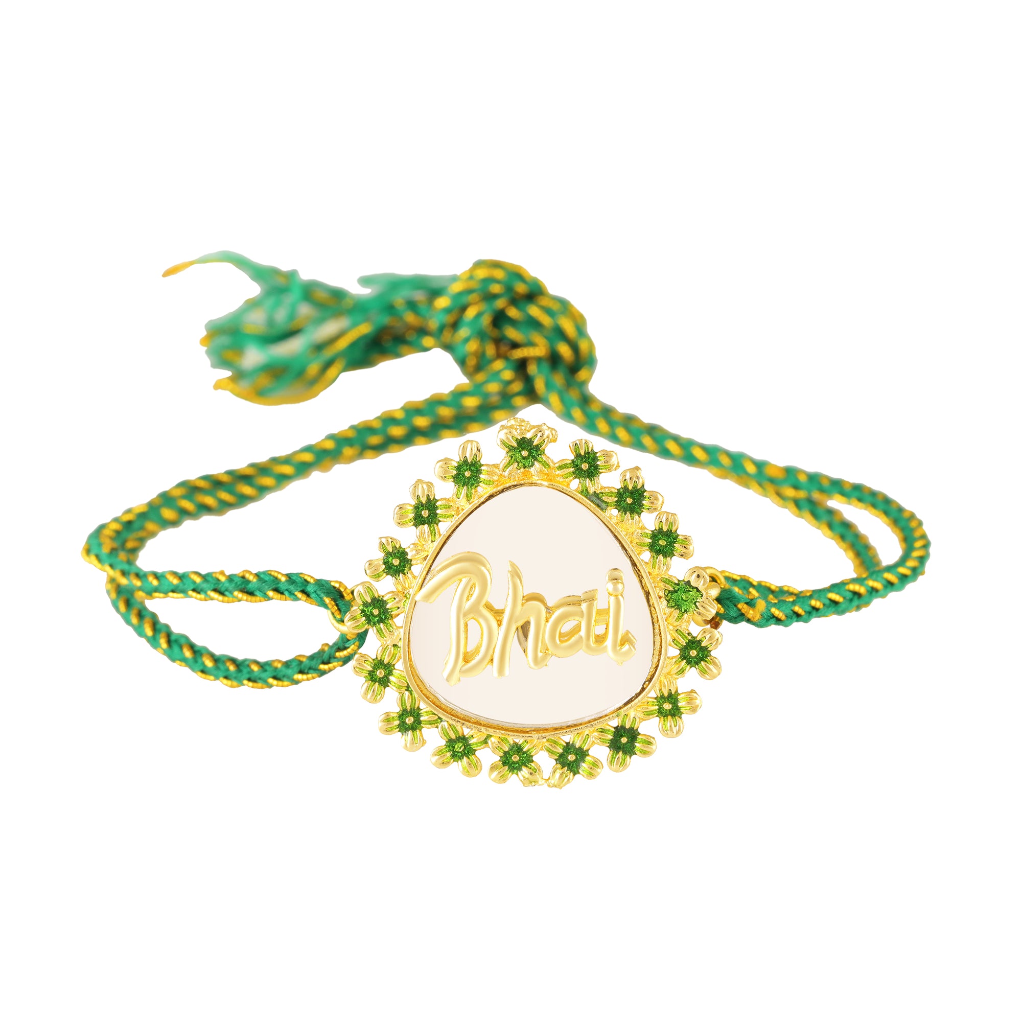 Bhai Engraved Green Meenakari Work Rakhi