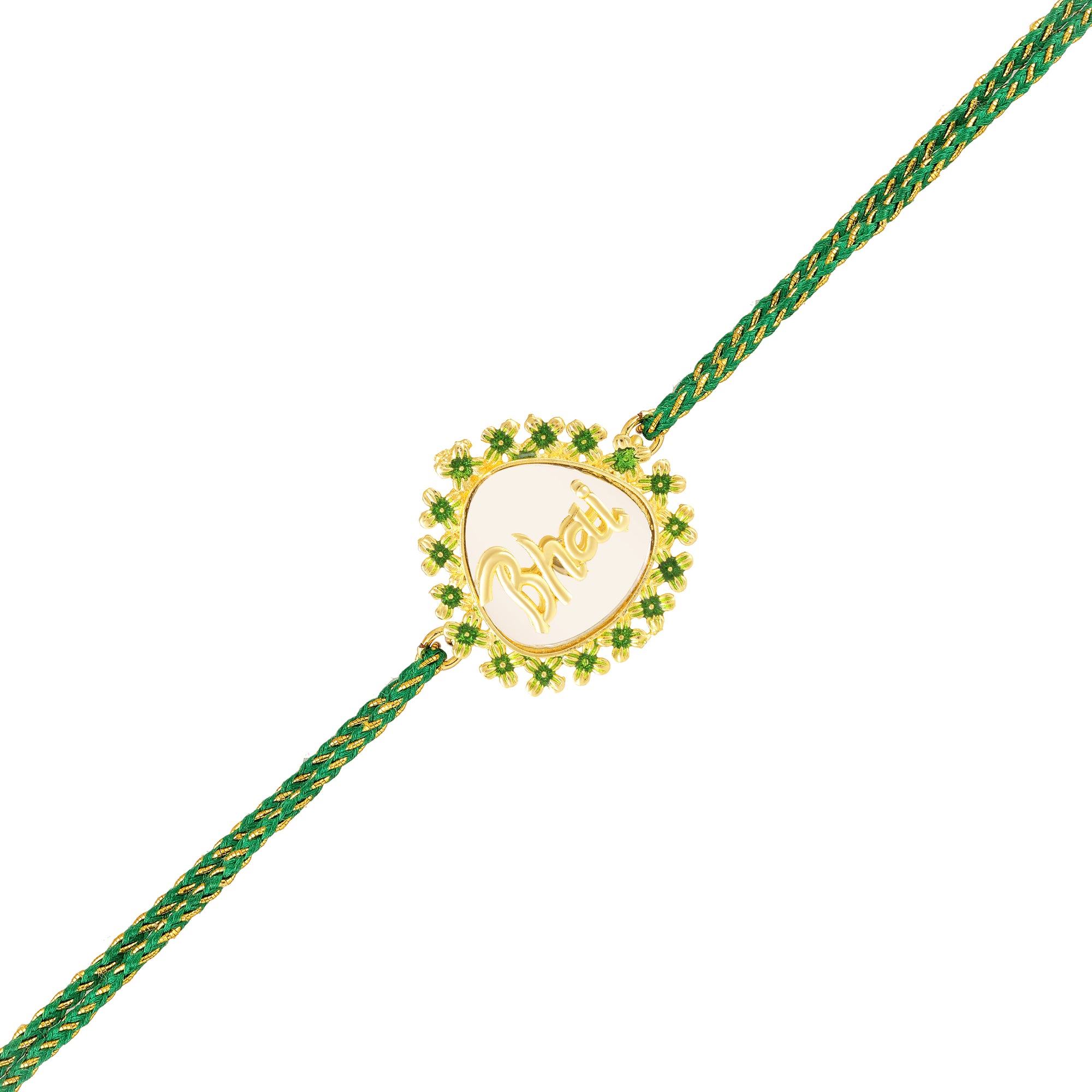 Bhai Engraved Green Meenakari Work Rakhi