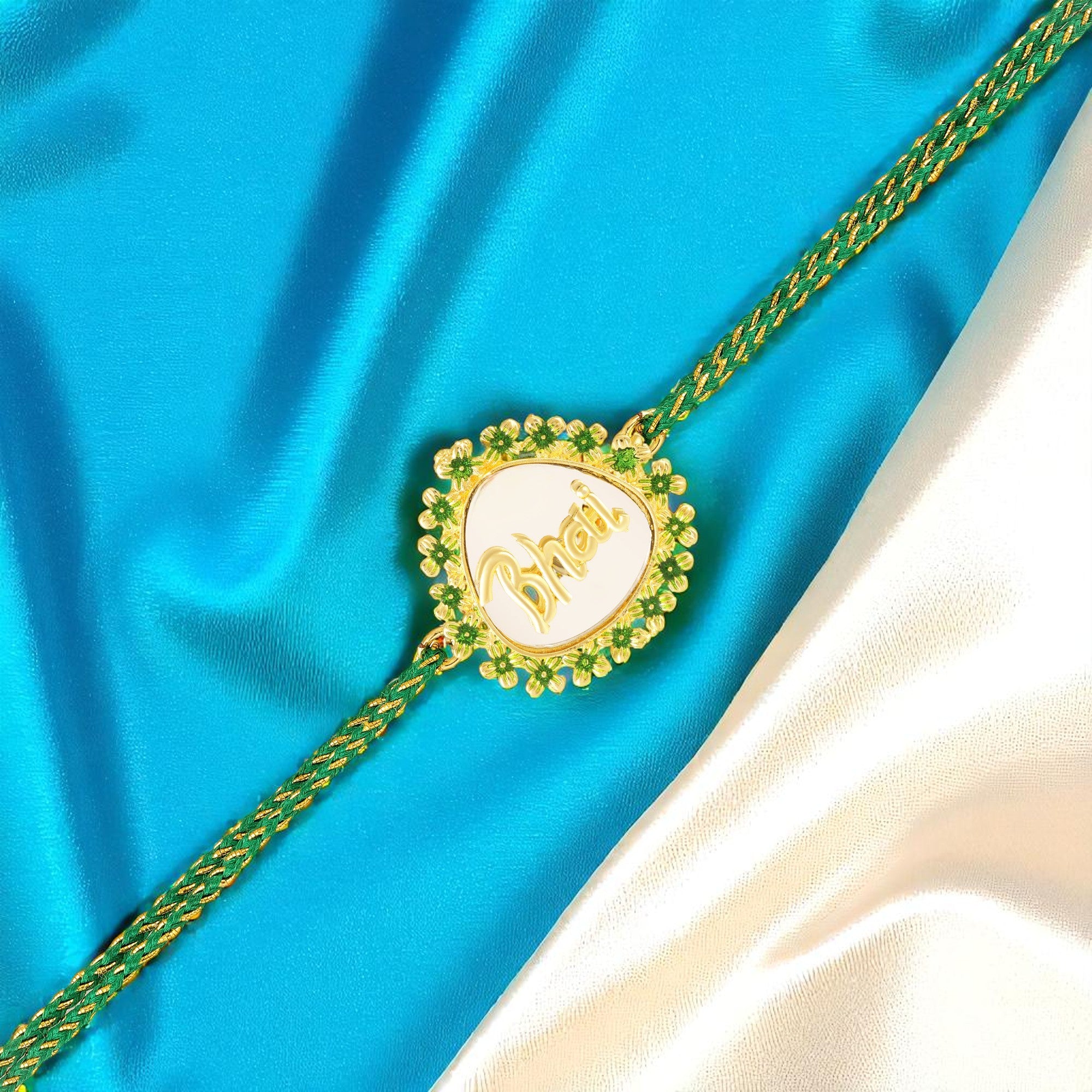 Bhai Engraved Green Meenakari Work Rakhi