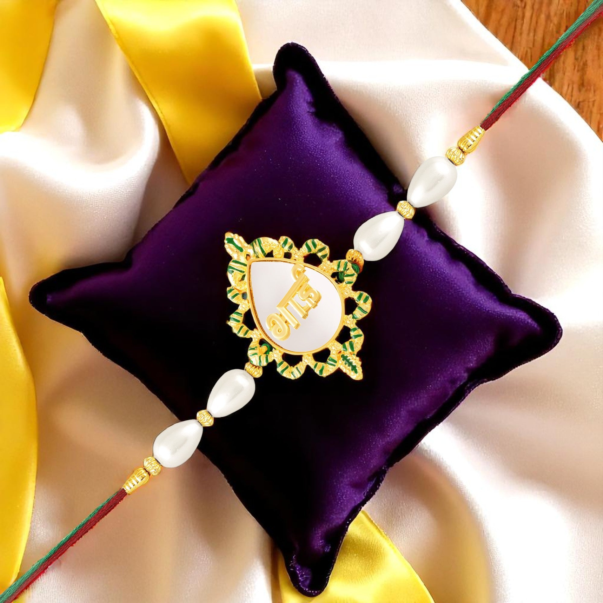 Bhai Engraved Green Meenakari Work Rakhi