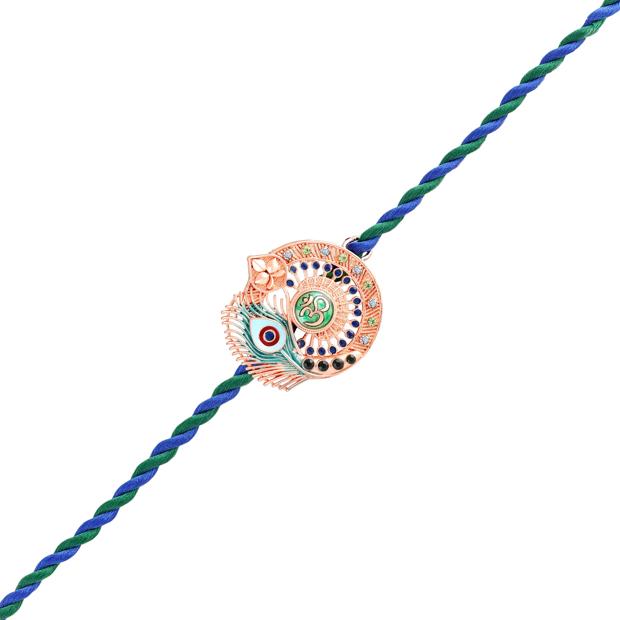 Meena Enamel Om & Peacock-Feather-Theme Rakhi for Brother
