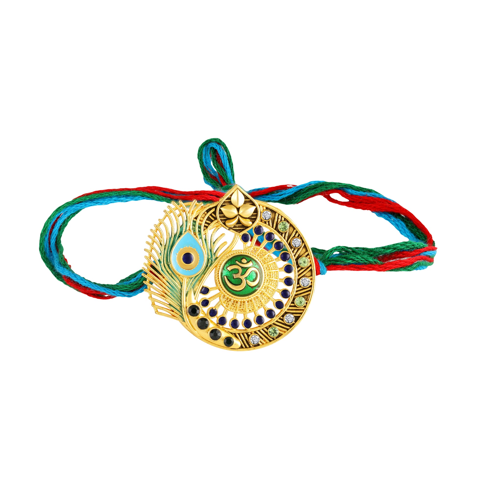 Meena Enamel Om & Peacock-Feather-Theme Rakhi for Brother
