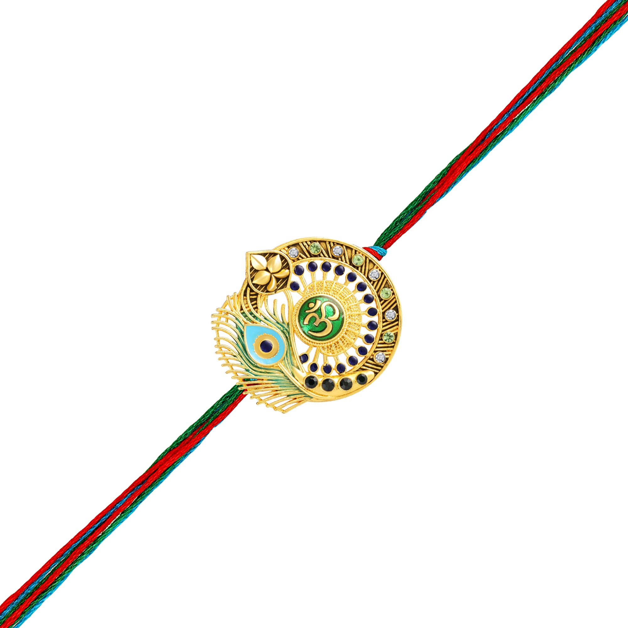 Meena Enamel Om & Peacock-Feather-Theme Rakhi for Brother