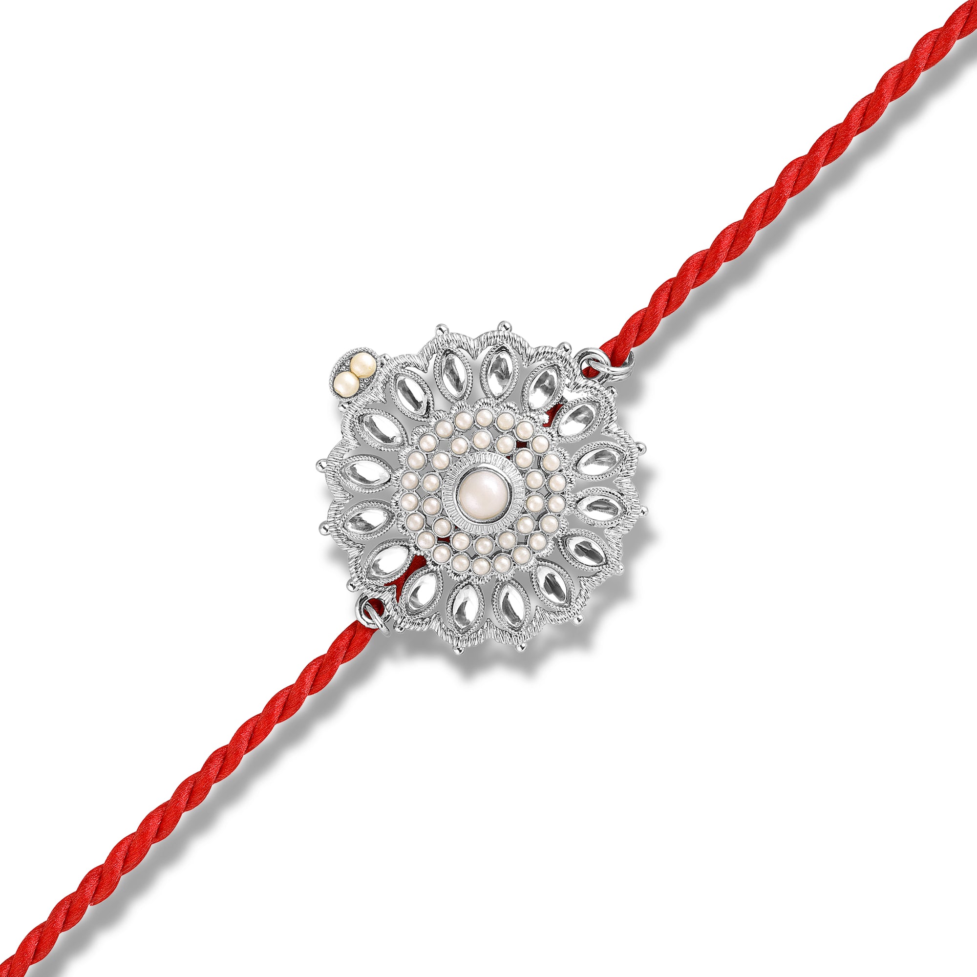 Silver-Toned Motif Floral Rakhi