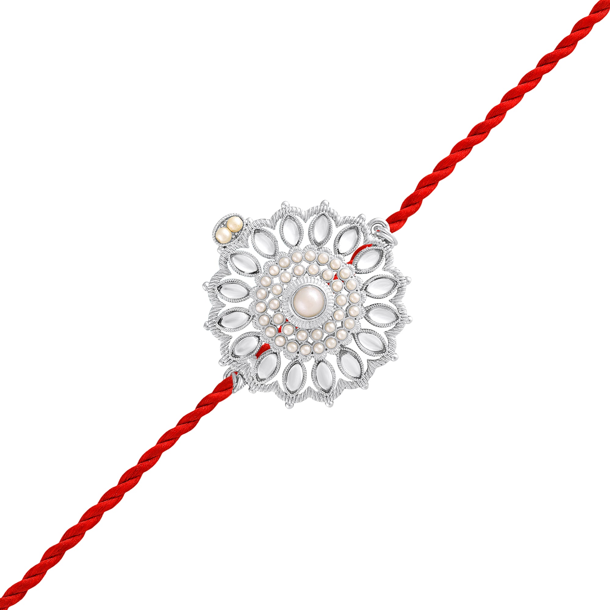 Silver-Toned Motif Floral Rakhi