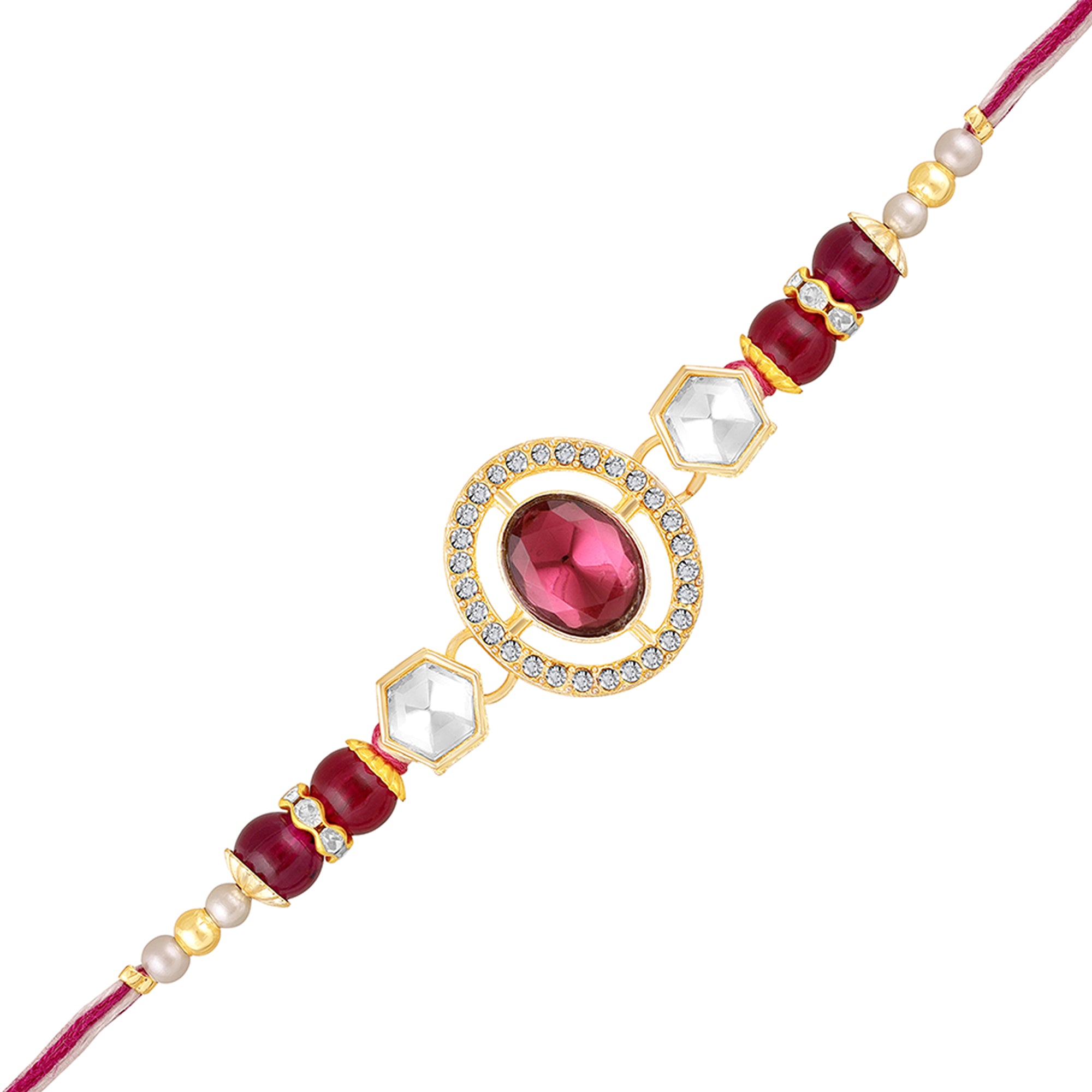 Red Oval Kundan Rakhi for Brother