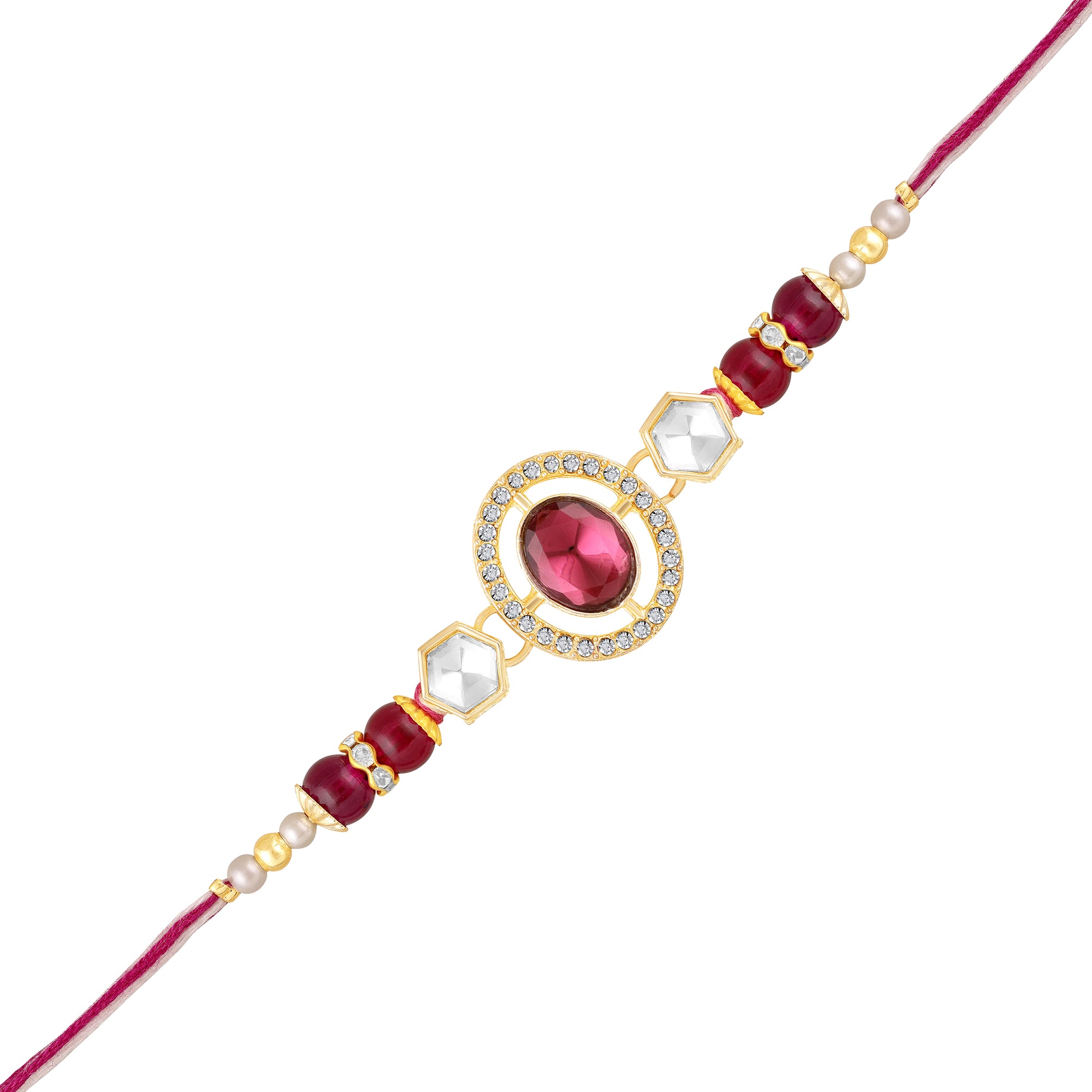 Red Oval Kundan Rakhi for Brother