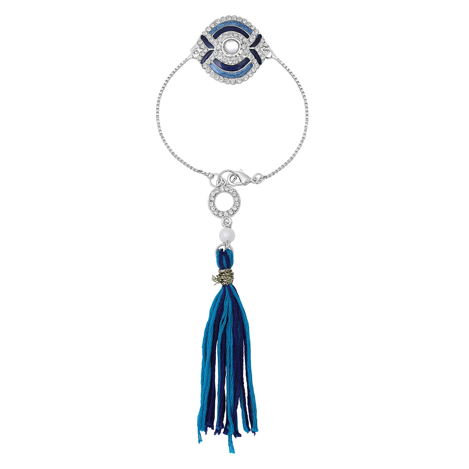 Blue Meena Work Enamel Lumba Rakhi with Tassel