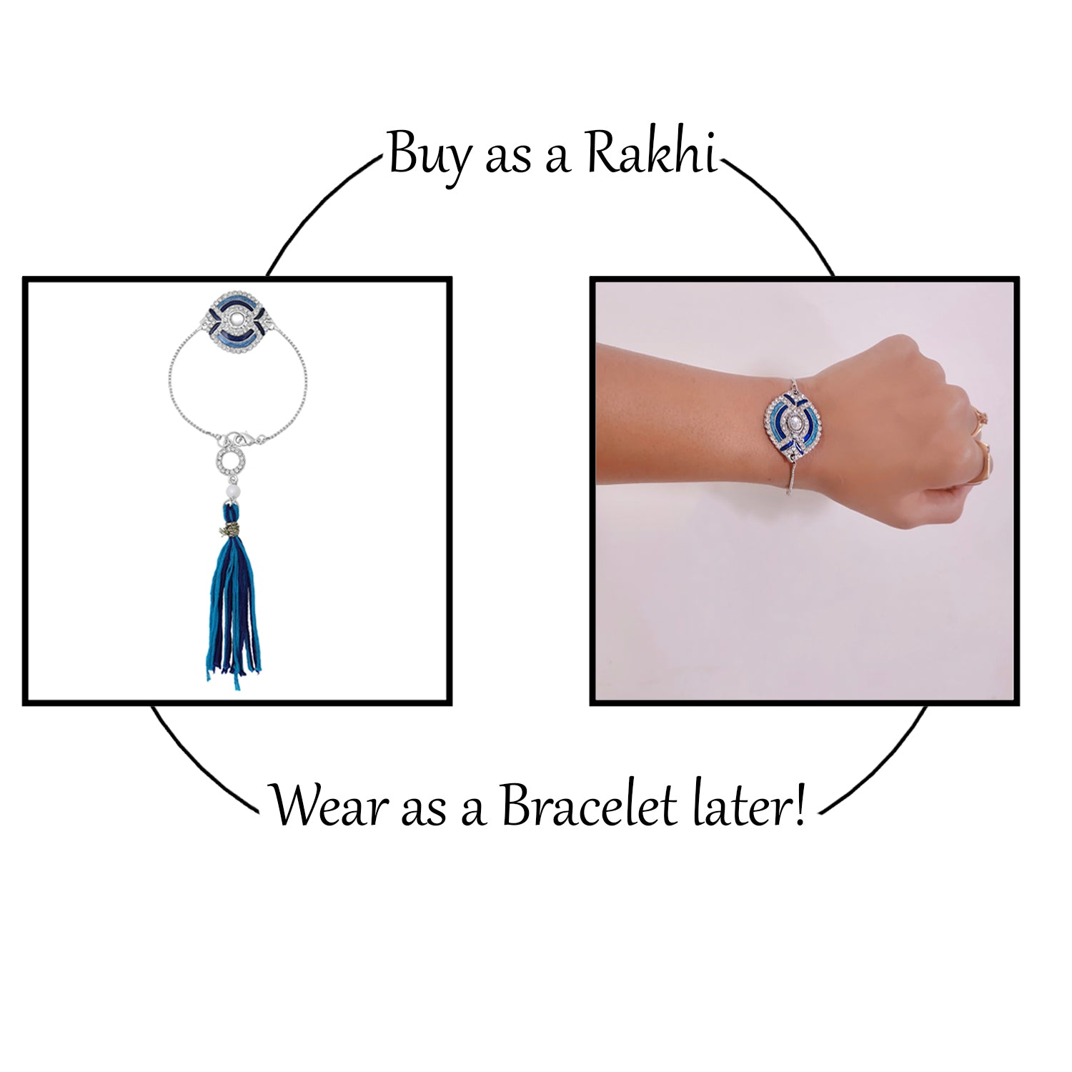 Blue Meena Work Enamel Lumba Rakhi with Tassel