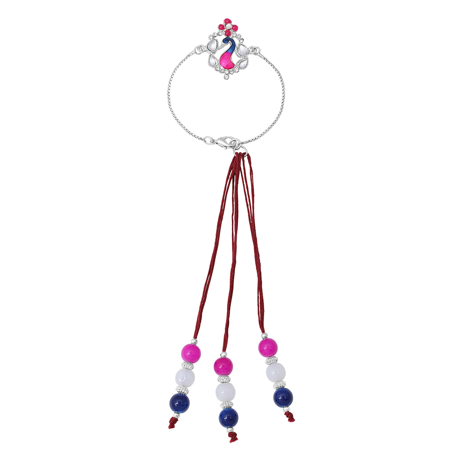 Peacock Shaped Meena Work Enamel Lumba Rakhi