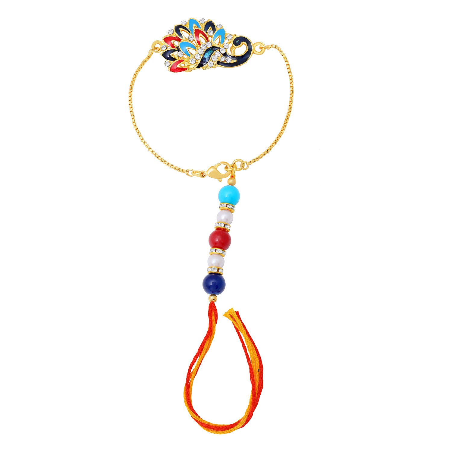 Peacock Shaped Meena Work Enamel Lumba Rakhi