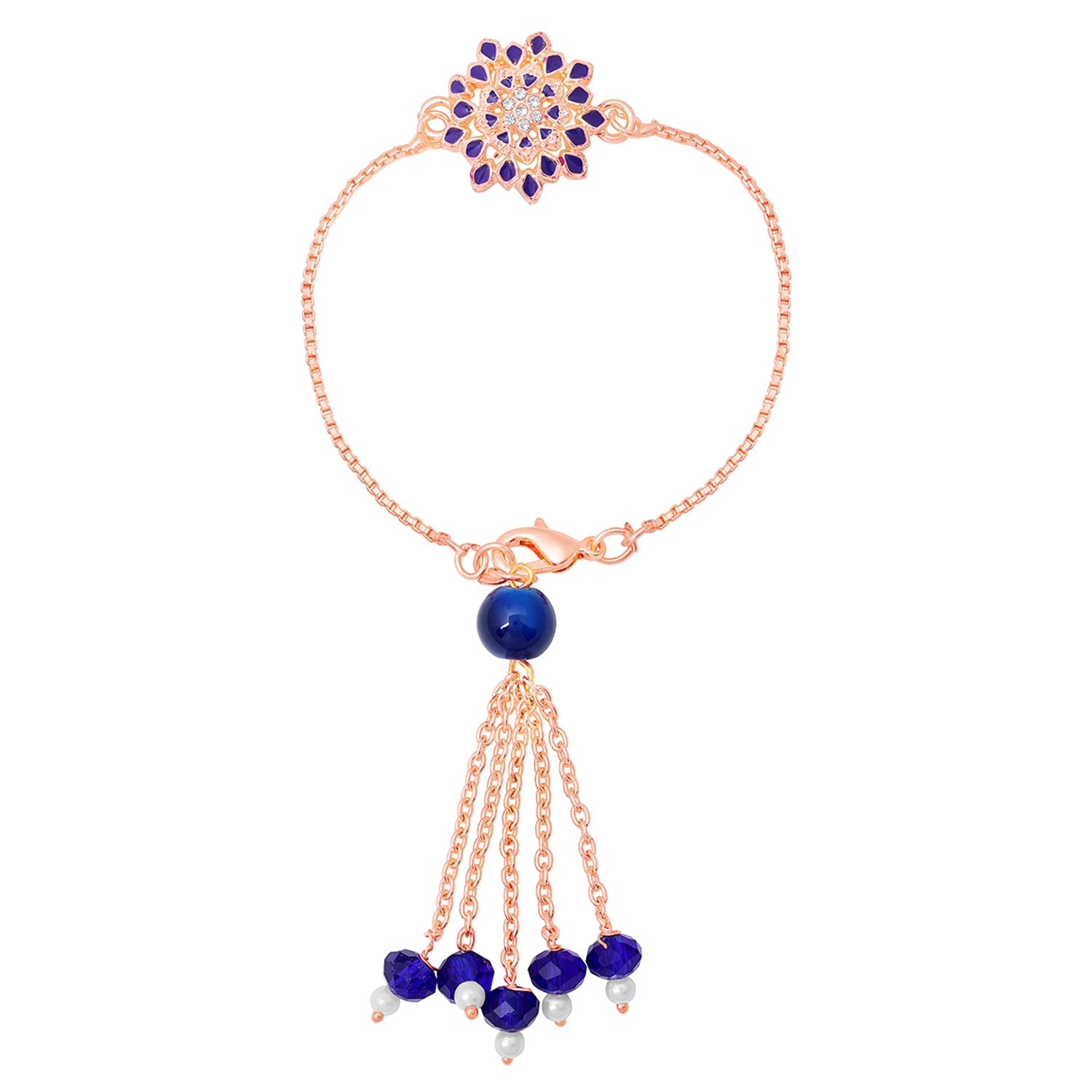 Blue Meena Work Enamel Floral Lumba Rakhi