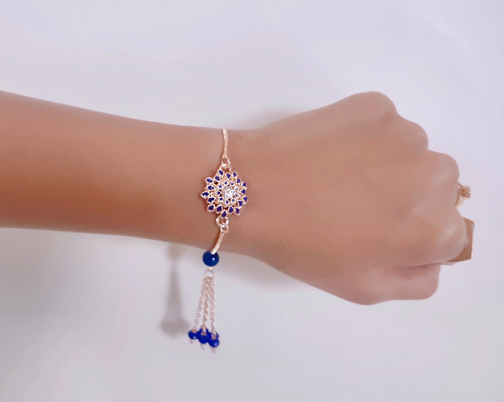 Blue Meena Work Enamel Floral Lumba Rakhi