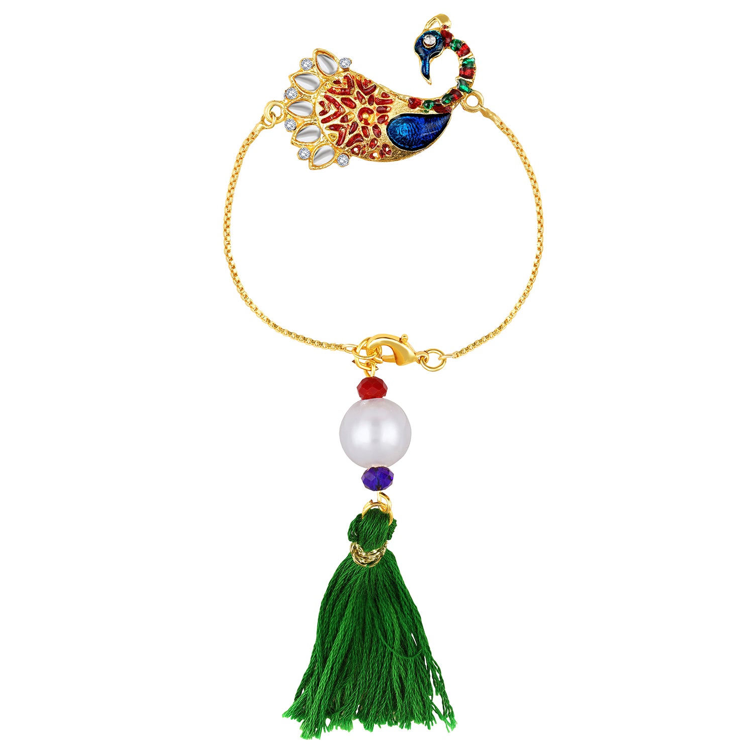 Peacock Shaped Meena Work Enamel Lumba Rakhi