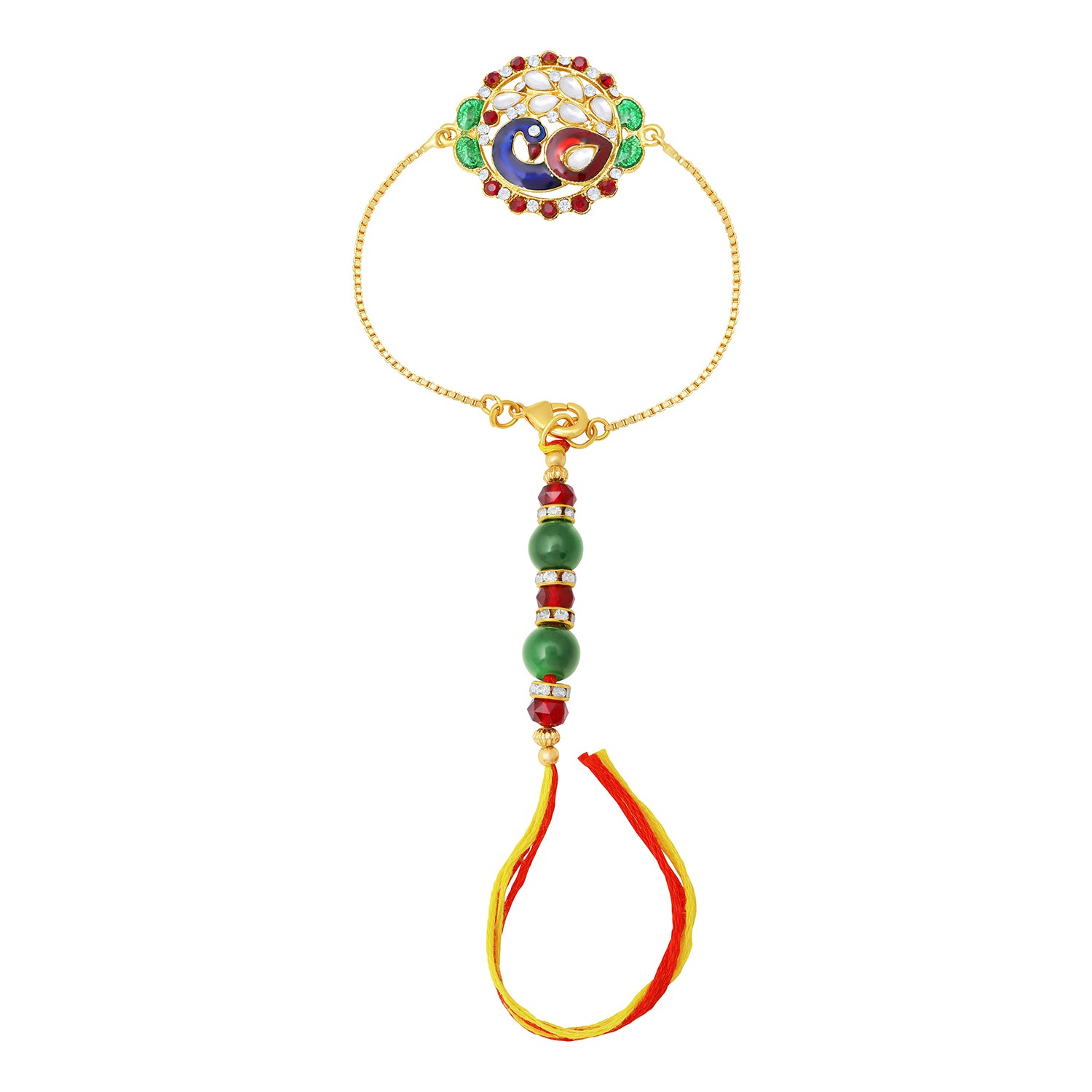 Peacock Shaped Meena Work Enamel Lumba Rakhi