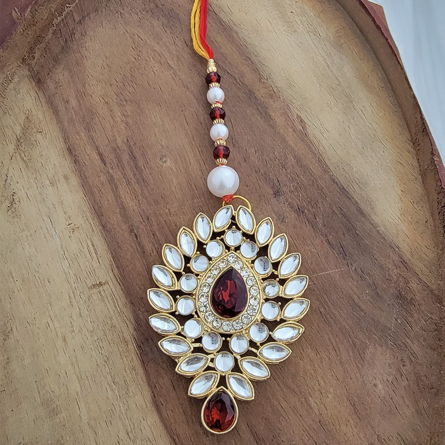 Leaf Shape Red and White Lumba Rakhi