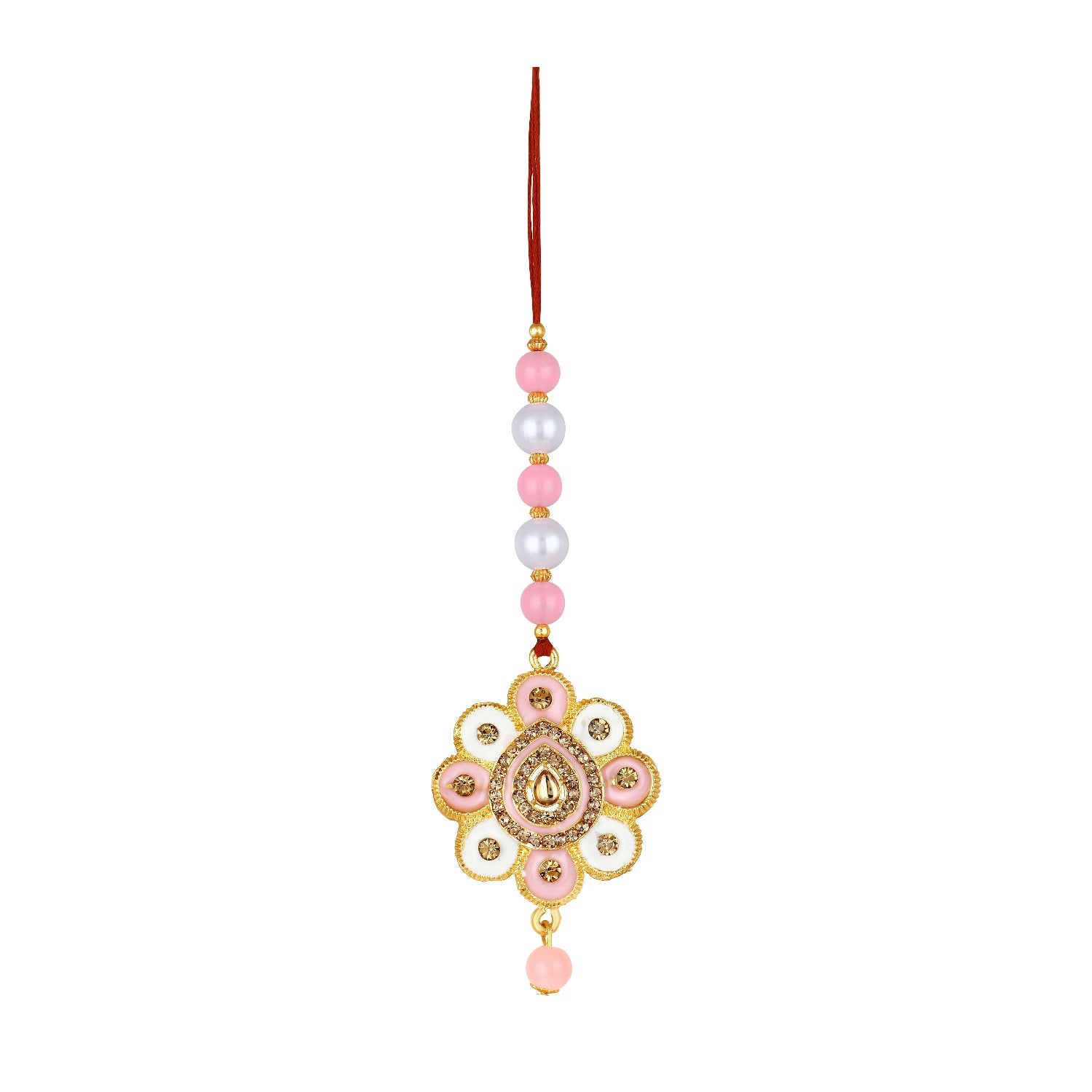 Floral Shaped Pink Meenakari Work Lumba Rakhi
